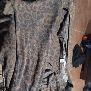 Time and Tru Leopard Print Long Sleeve Top - Brown and Black